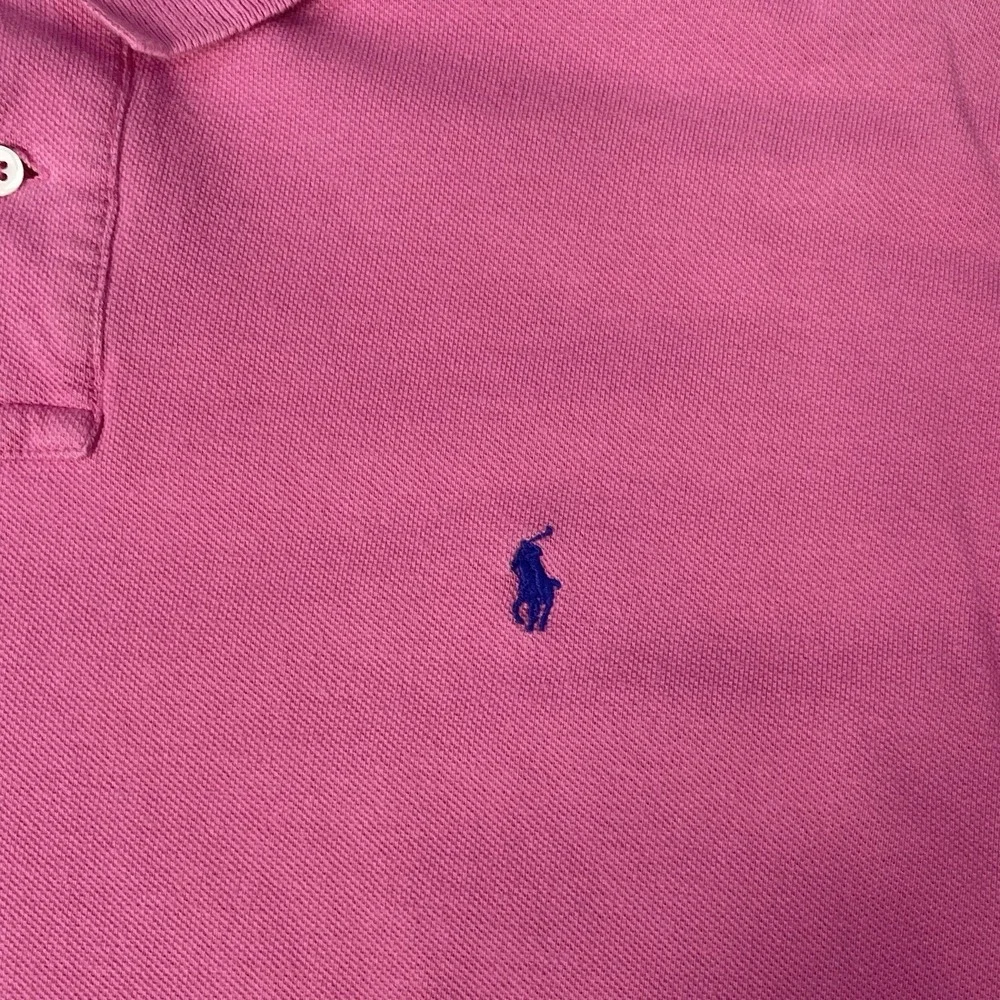 Vintage Polo Ralph Lauren Pink Polo Shirt USA Made Cotton Navy Pony Logo XL Prep